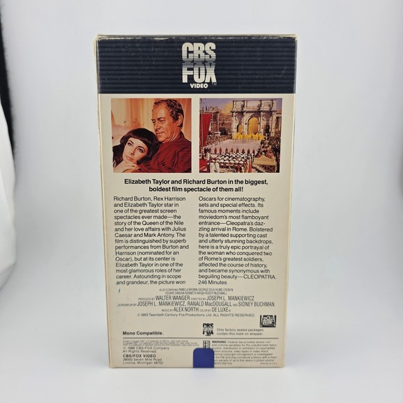 Cleopatra VHS Tape Elizabeth Taylor‎ Richard Burton CBS Fox Video Hi-Fi Stereo - Picture 2 of 6